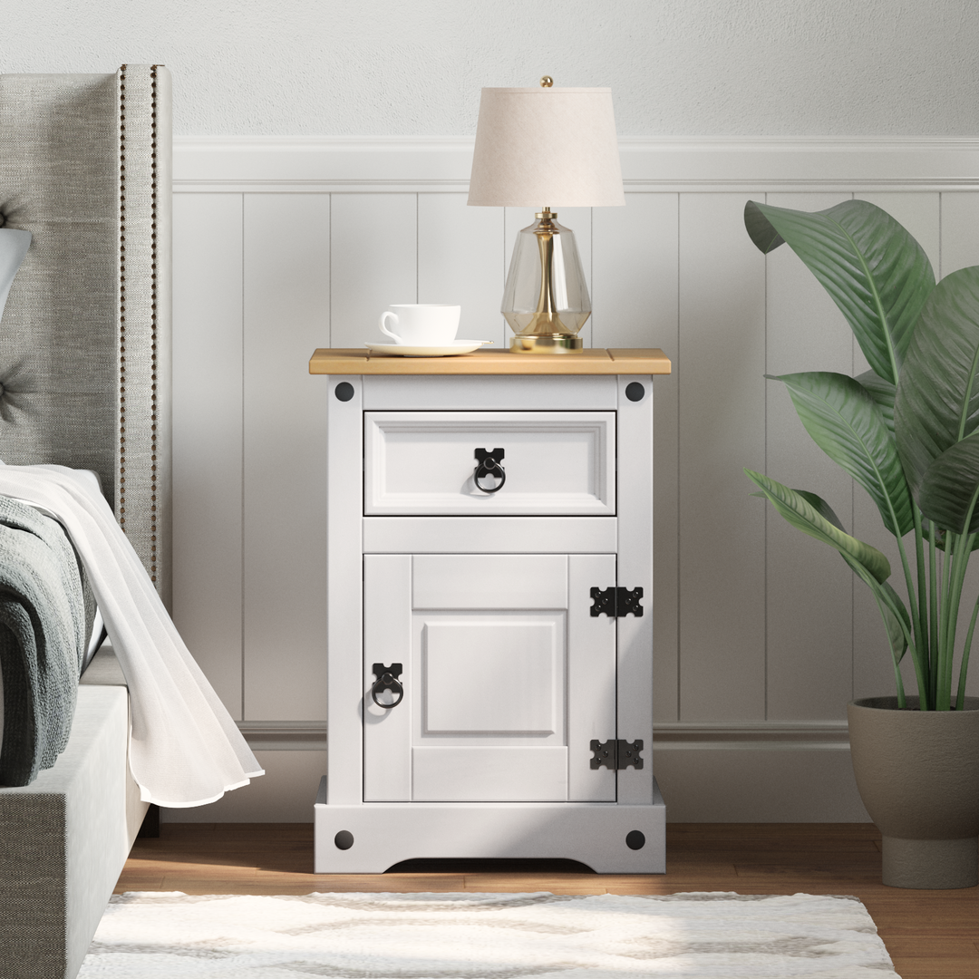 Sengebord Corona Hvid 45 x 35 x 64 cm Massiv fyrretræ