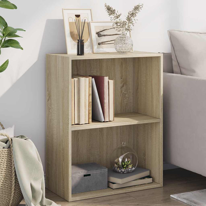 bogreol med 2 hylder 60x30x76,5 cm konstrueret træ sonoma-eg