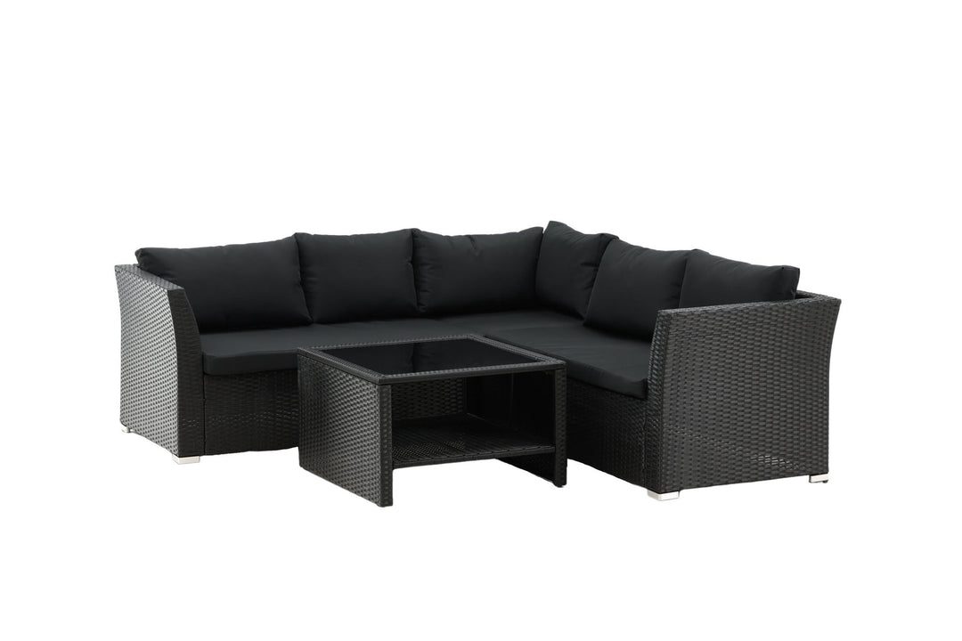 Venture Home Haiti Sofa Set - Black Wicker / Black Cushion