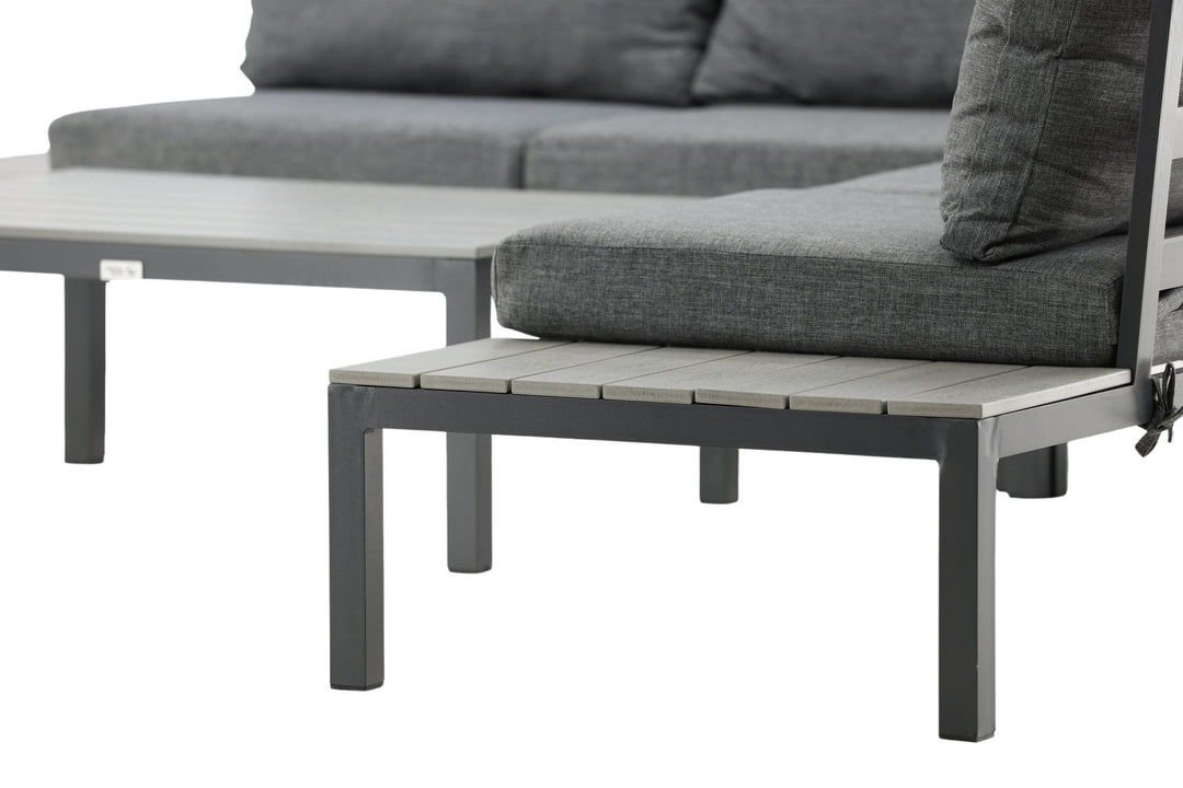 Venture Home Odense sofa set- - BLACK alu / Grey Cushion / Grey Aintwood