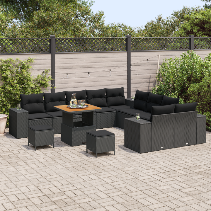 Havesofa Sæt med pude 13 pcs Sort polyrattan