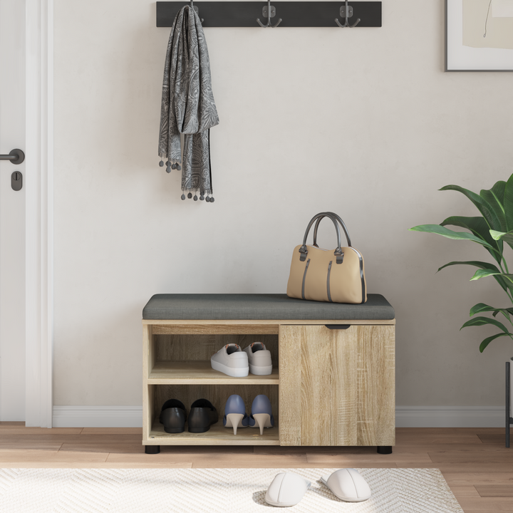 Hallbænk med dør Sonoma eg 80 x 38 x 46 cm Kunstigt træ og stof