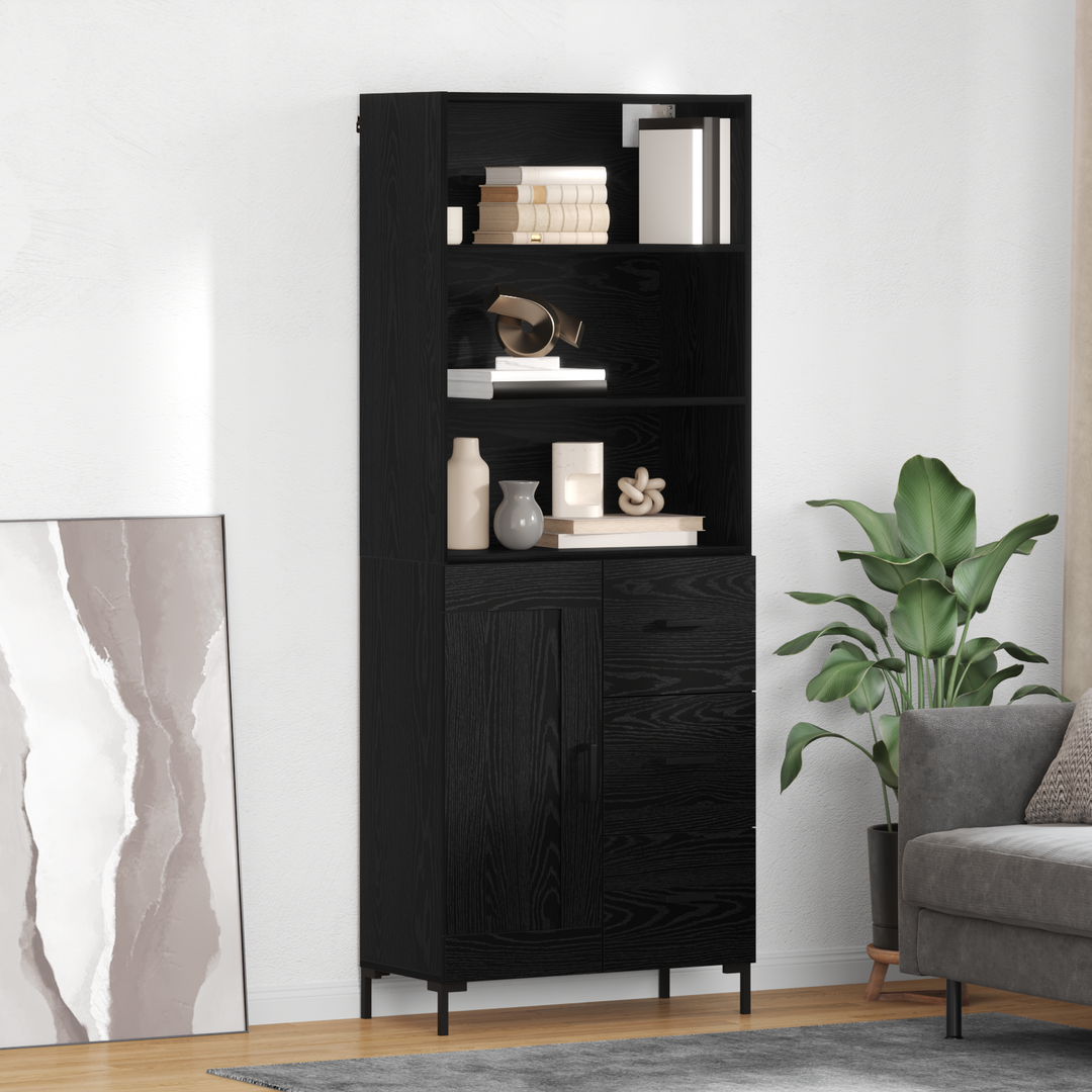 Highboard med skuffe Sort eg 69,5 x 34 x 180 cm Konstrueret træ