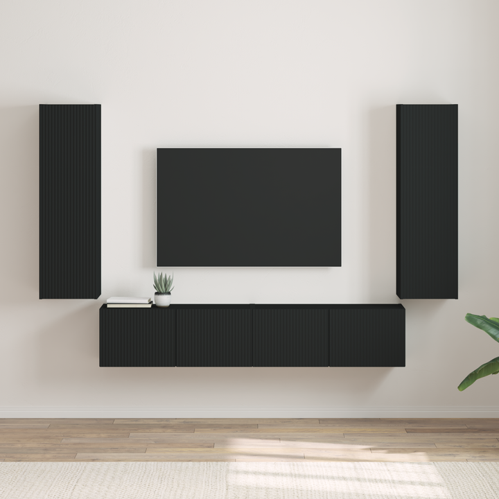 TV vægskab 2 pcs Sort 30 x 31 x 100 cm Konstrueret træ