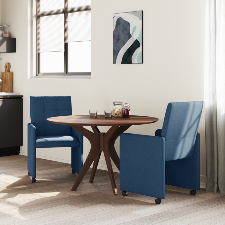 Spisebordsstole med hjul 2 pcs Blå 58 x 65 x 94 cm Stof