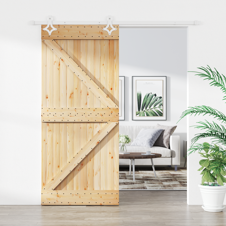 Skydedør Natur og hvid 90 x 210 cm Massivt fyrretræ