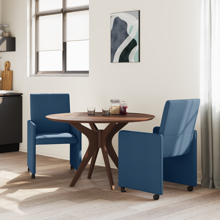 Spisebordsstole med hjul 2 pcs Blå 57 x 66 x 94 cm Stof