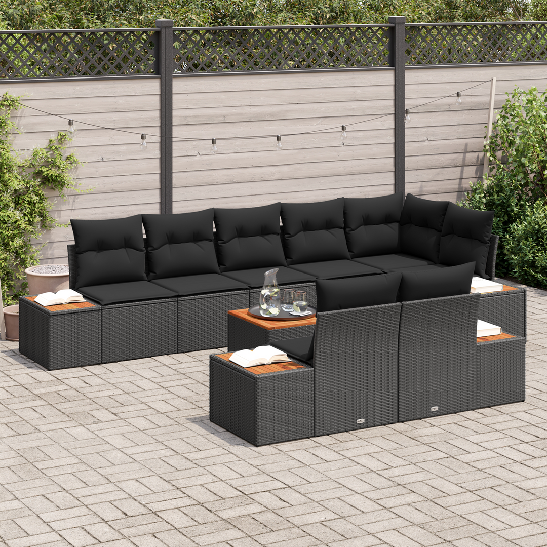 Havesofa Sæt med pude med opbevaring 8 pcs Sort Polyrattan