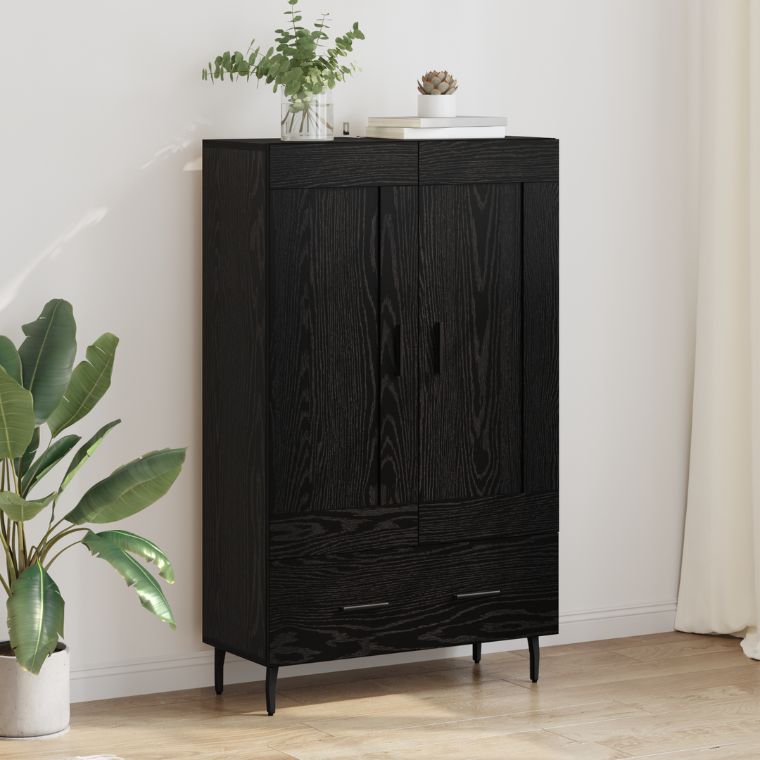 Highboard med skuffe Sort eg 69,5 x 31 x 115 cm Konstrueret træ