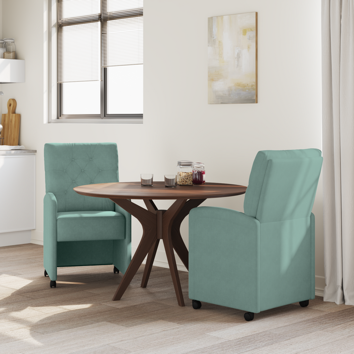 Spisebordsstole med hjul 2 pcs havgrøn 58 x 67 x 97 cm Fløjl