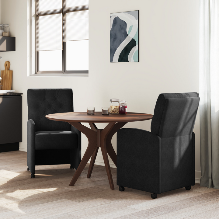 Spisebordsstole med hjul 2 pcs Sort 58 x 67 x 97 cm Fløjl