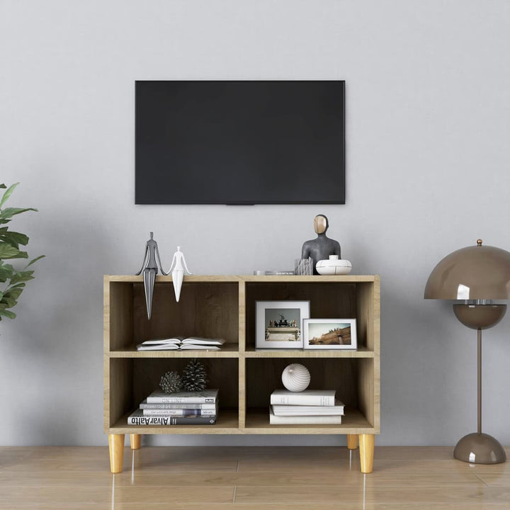 tv-skab med massive træben 69,5x30x50 cm sonoma-eg