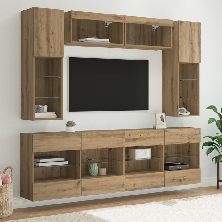 Tv vægskab sæt med LED 6 pcs Artisan Eg Konstrueret træ