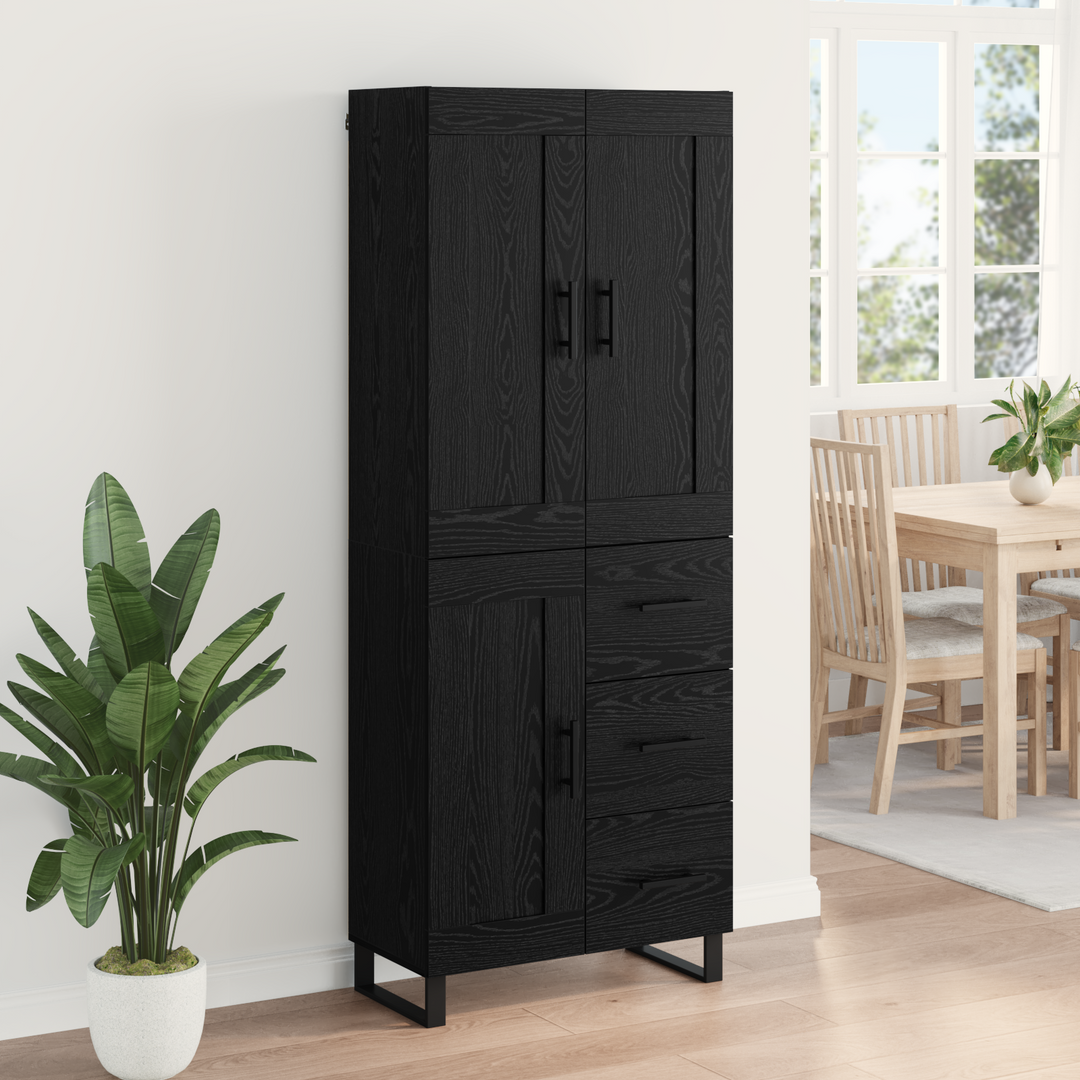 Highboard med skuffe Sort eg 69,5 x 34 x 180 cm Konstrueret træ