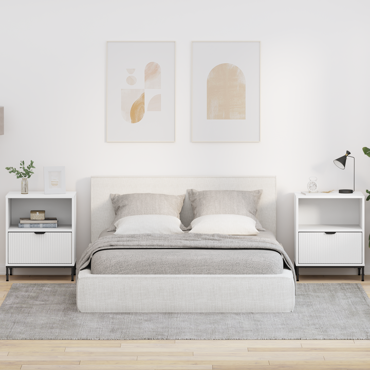 Natskab med skuffe 2 pcs Hvid 49 x 36 x 61 cm Konstrueret træ