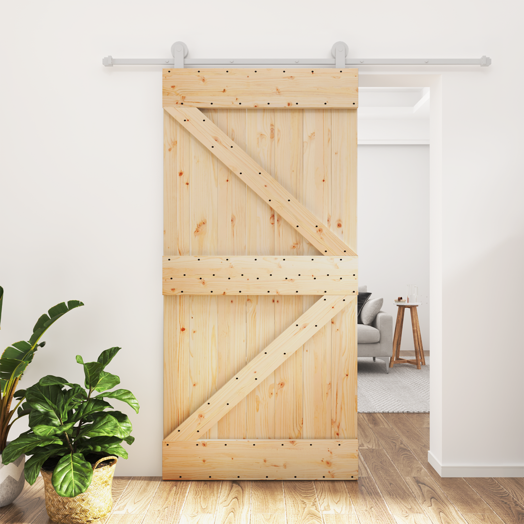 Skydedør Natur og hvid 100 x 210 cm Massivt fyrretræ