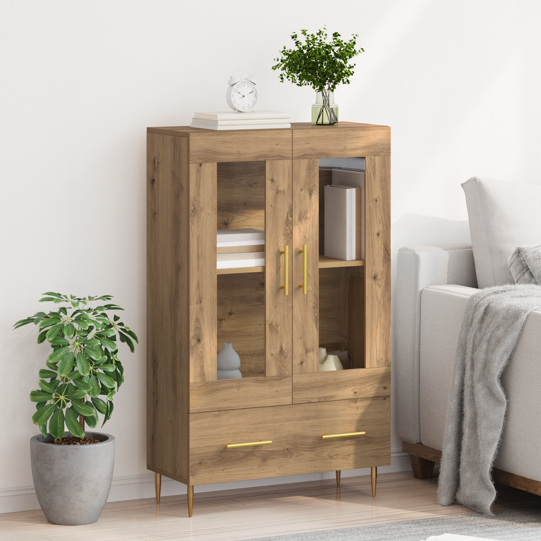 Highboard Artisan Egetræ 69,5 x 31 x 115 cm Ingeniørtræ og glas