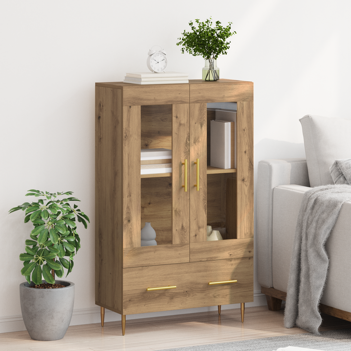 Highboard Artisan Egetræ 69,5 x 31 x 115 cm Ingeniørtræ og glas