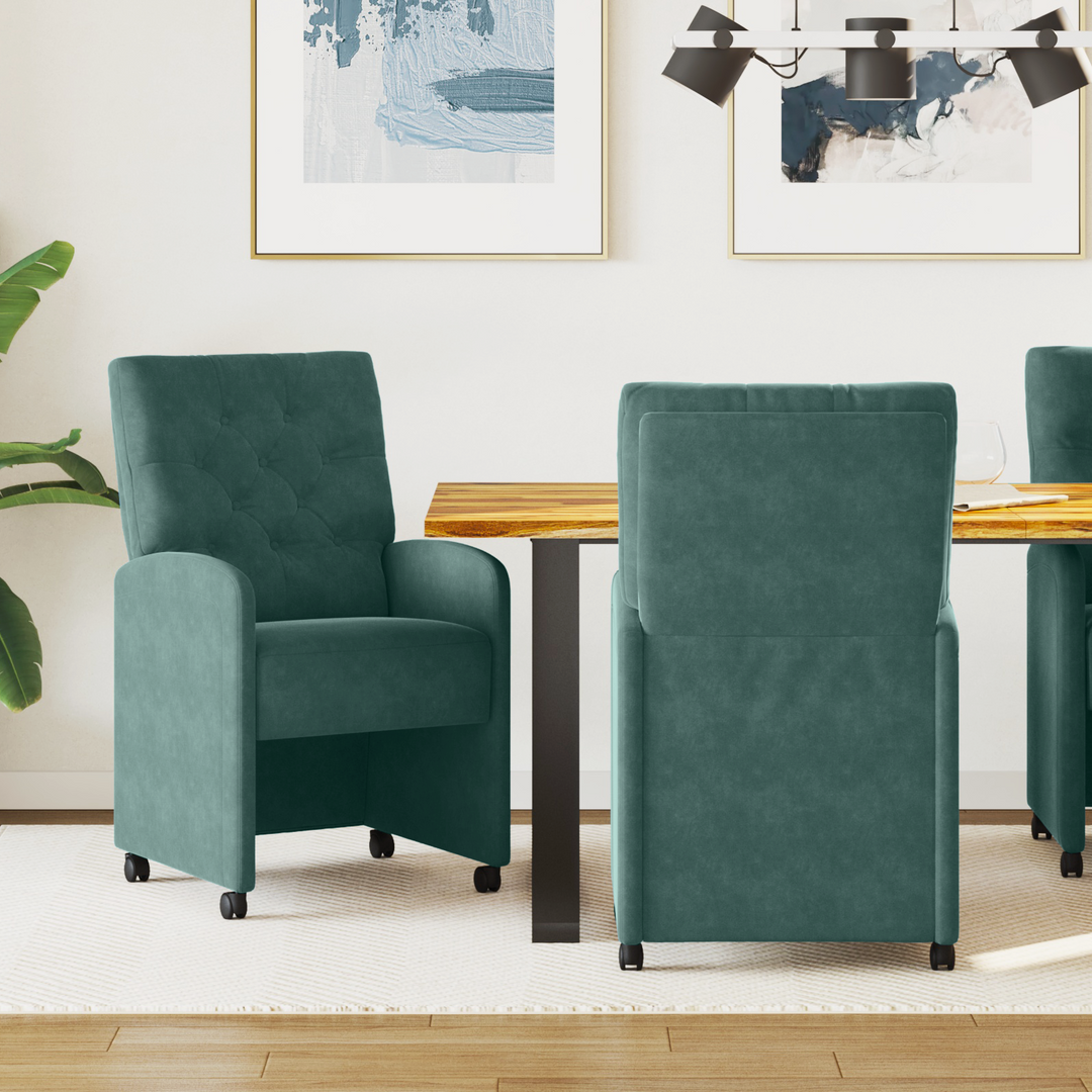 Spisebordsstole med hjul 2 pcs Mørkegrøn 58 x 67 x 97 cm Fløjl