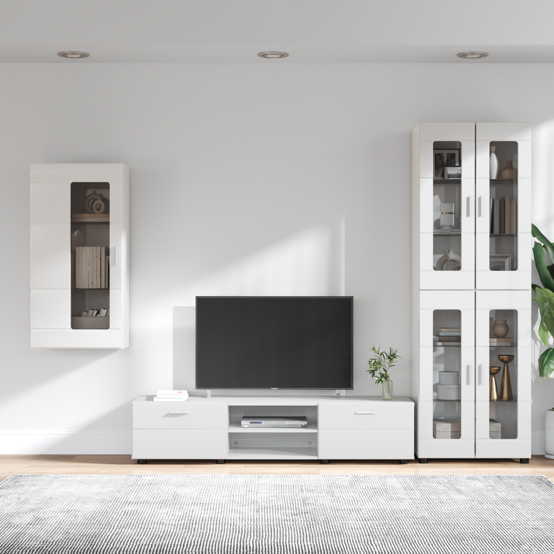 TV-møbelsæt med dør FLORIN 3 pcs Høj gloss hvid Konstrueret træ