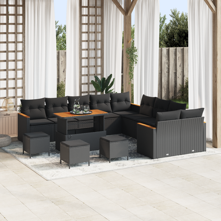 Havesofa Sæt med pude 14 pcs Sort polyrattan
