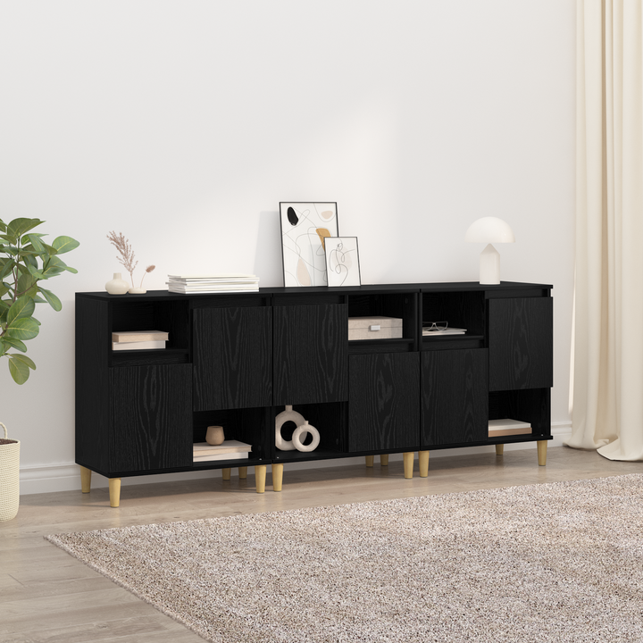 Sideboards 3 pcs Sort eg 60 x 35 x 70 cm Konstrueret træ