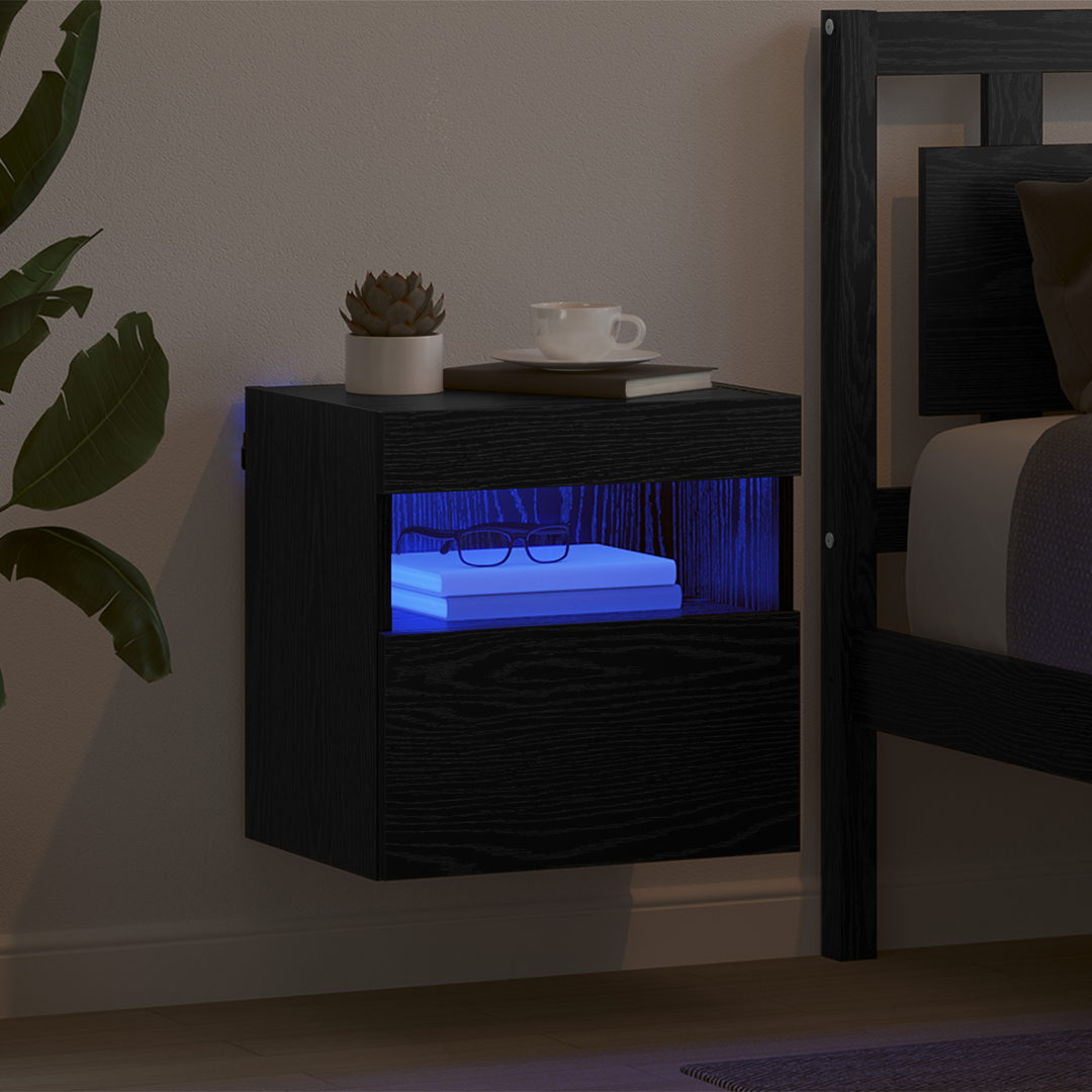 TV vægskab med LED Sort eg 40 x 30 x 40 cm Konstrueret træ