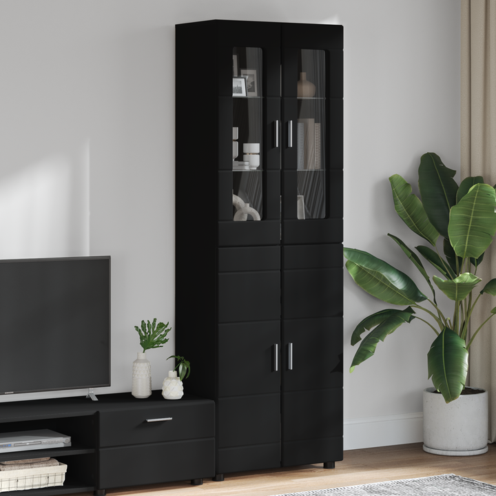 Highboard med dør FLORIN Sort 60 x 35 x 182 cm Konstrueret træ