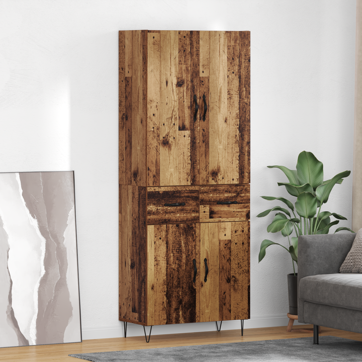 Highboard med skuffe 2 pcs Gammelt træ Konstrueret træ og glas