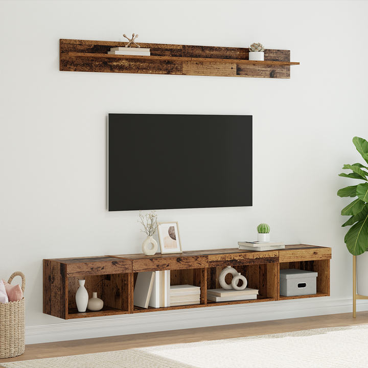 Tv vægskab sæt med LED 5 pcs Gammelt træ Konstrueret træ