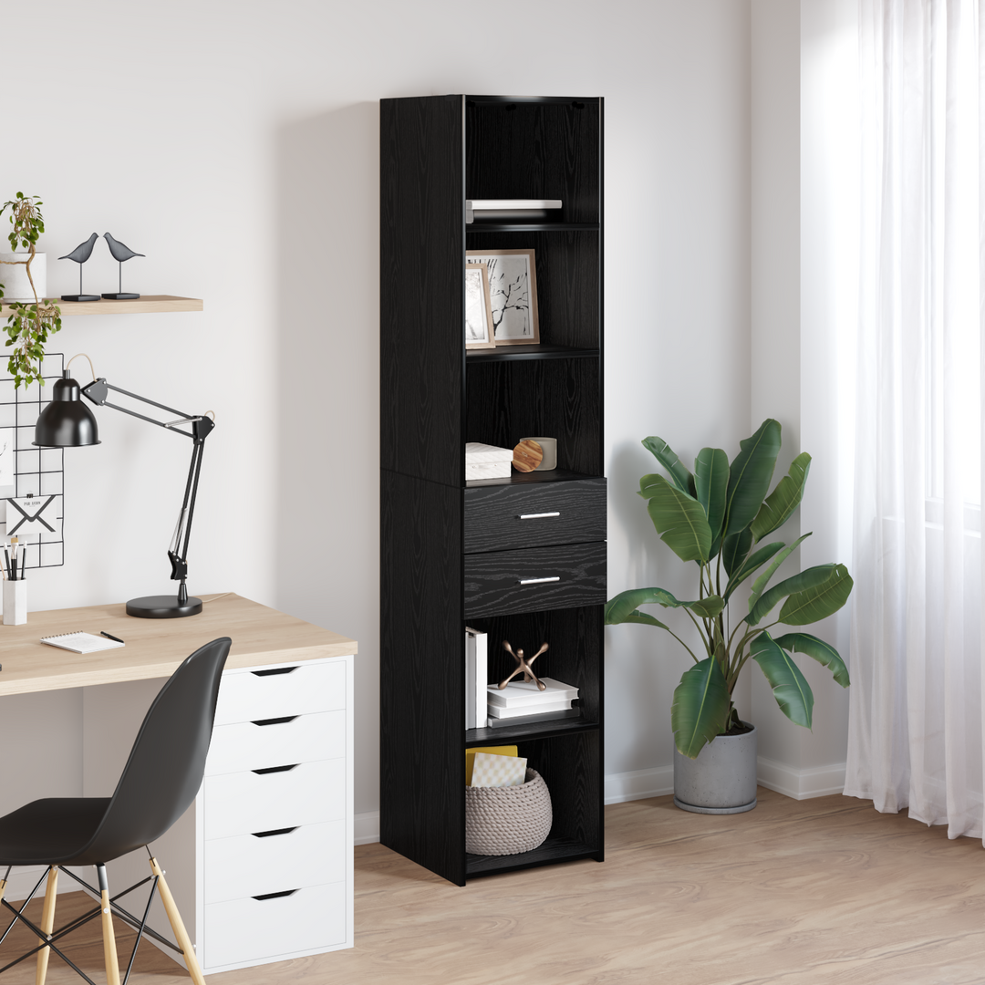 Highboard med skuffe Sort eg 40 x 42,5 x 185 cm Konstrueret træ