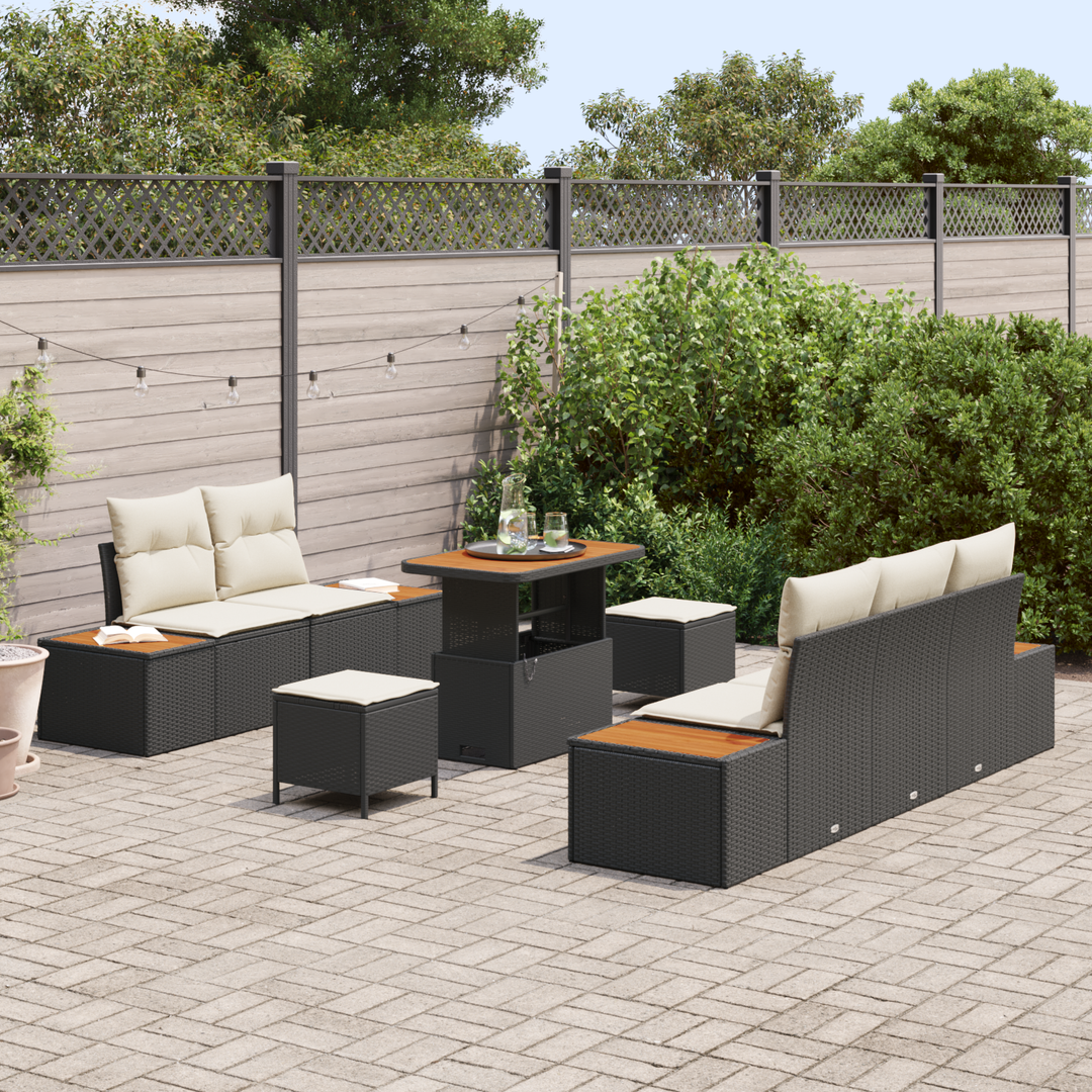 Havesofa Sæt med pude 8 pcs Sort og Cream