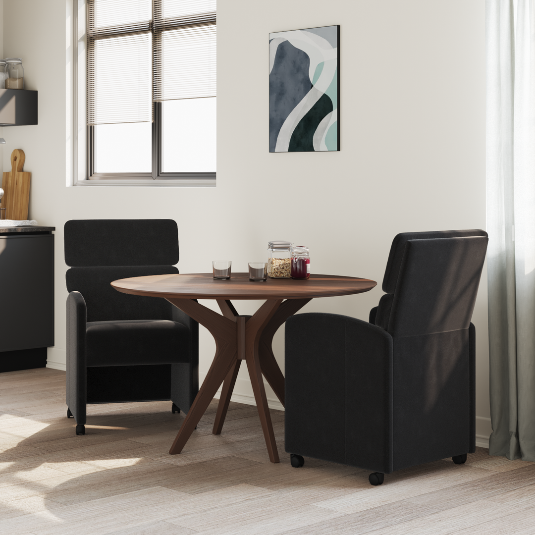 Spisebordsstole med hjul 2 pcs Sort 58 x 65 x 98 cm Fløjl