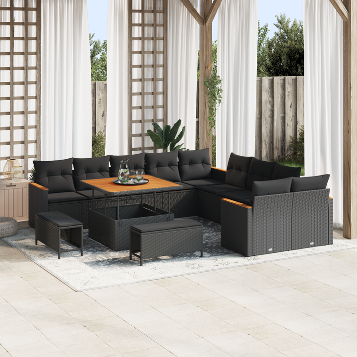 Havesofa Sæt med pude 13 pcs Sort polyrattan
