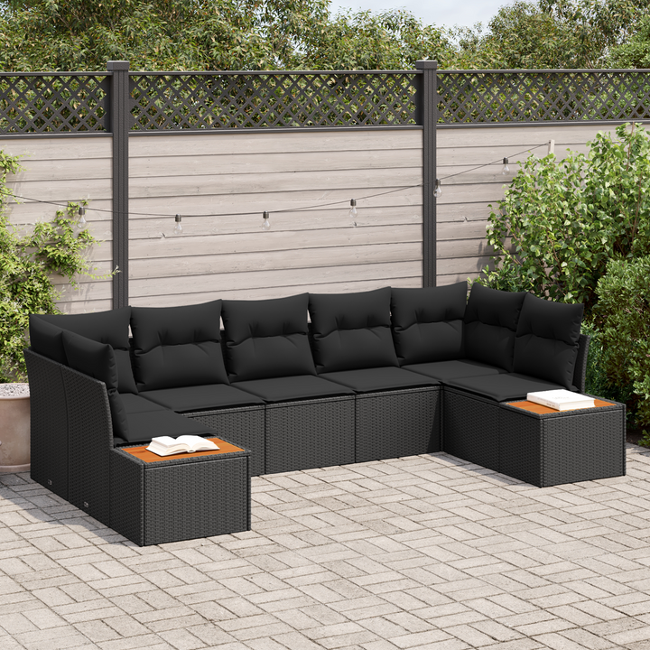 Havesofa Sæt med pude med opbevaring 7 pcs Sort Polyrattan