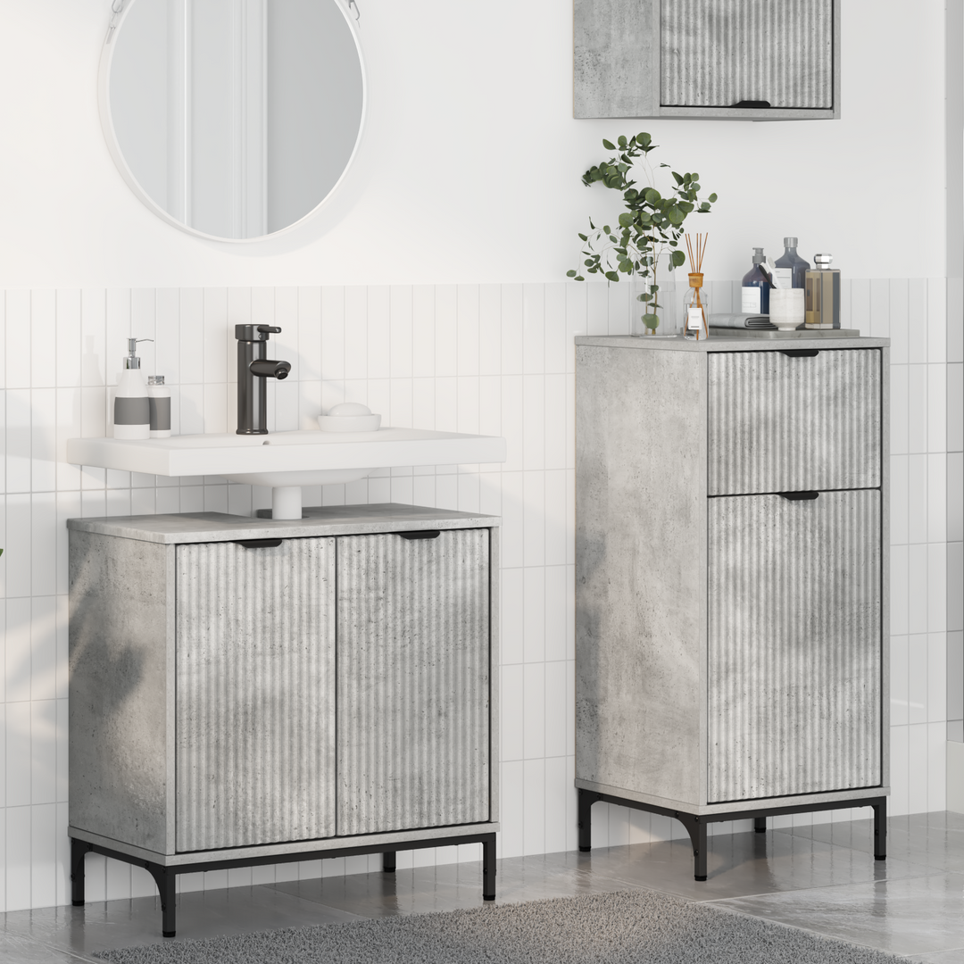 Badeværelsesmøbel sæt 2 pcs Beton Grå Samlet træ og metal