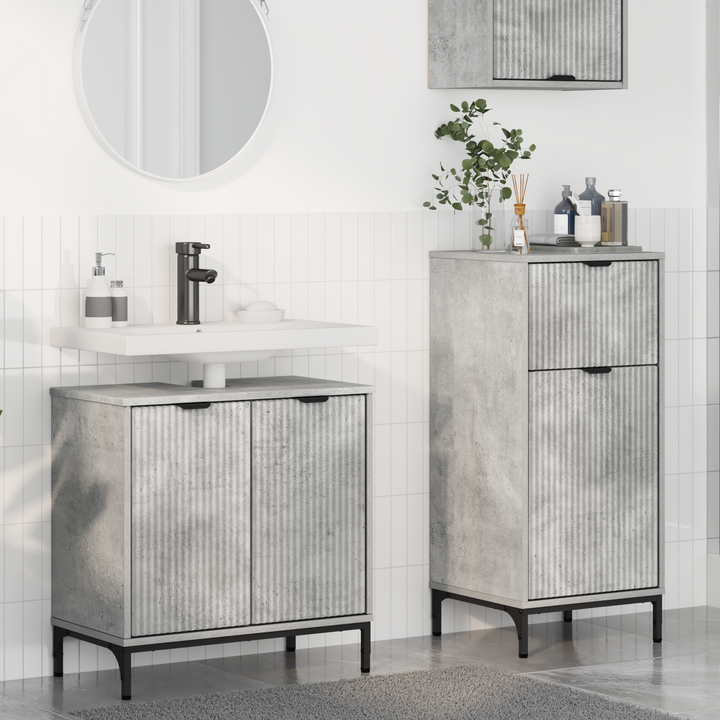 Badeværelsesmøbel sæt 2 pcs Beton Grå Samlet træ og metal