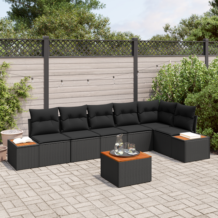 Havesofa Sæt med pude med opbevaring 6 pcs Sort Polyrattan