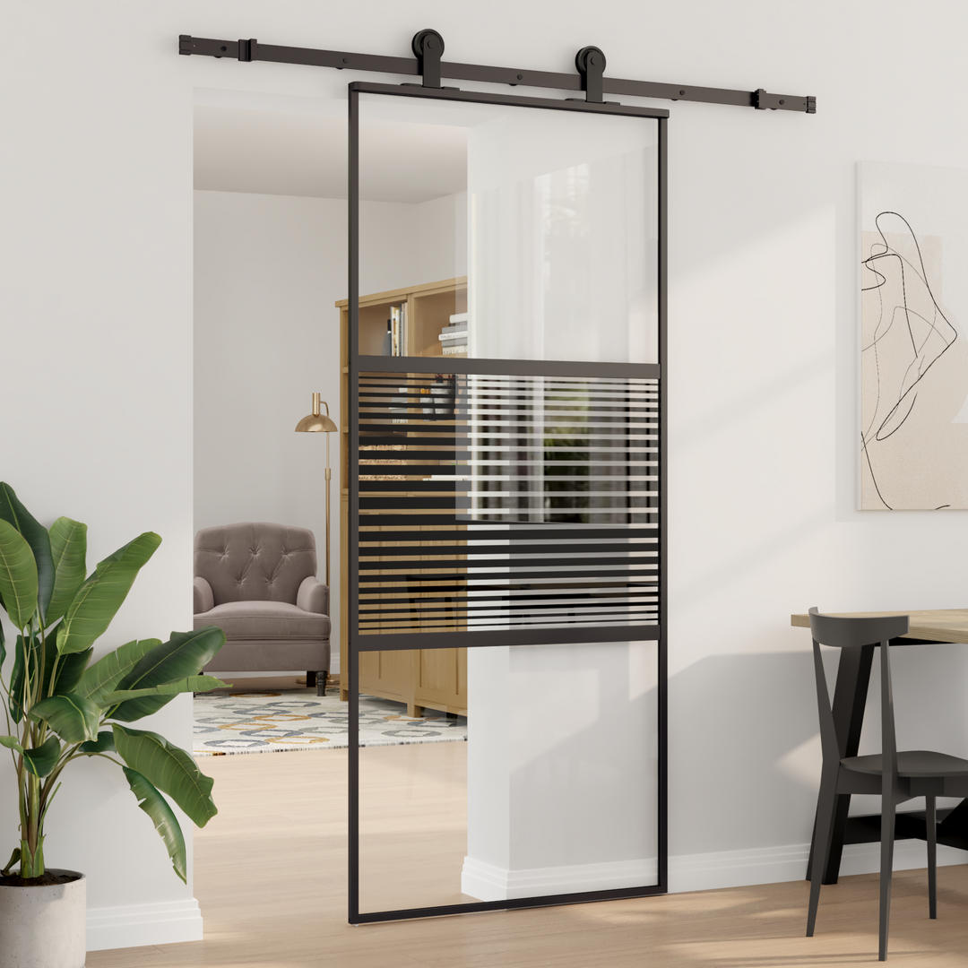 Glasdør Stribet Sort 90 x 2 x 205 cm Aluminium