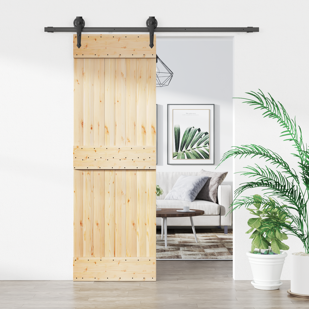 Skydedør Naturfarvet og sort 70 x 210 cm Massivt Fyrretræ