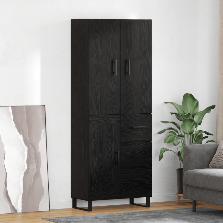 Highboard 2 pcs Sort eg 69,5 x 34 x 180 cm Ingeniørtræ og glas