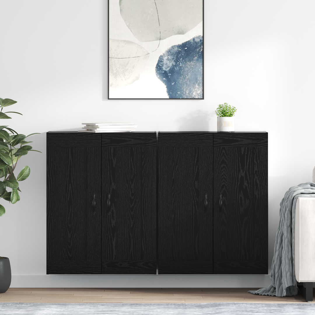 Væghængt skab 2 pcs Sort eg 69,5 x 34 x 90 cm Konstrueret træ