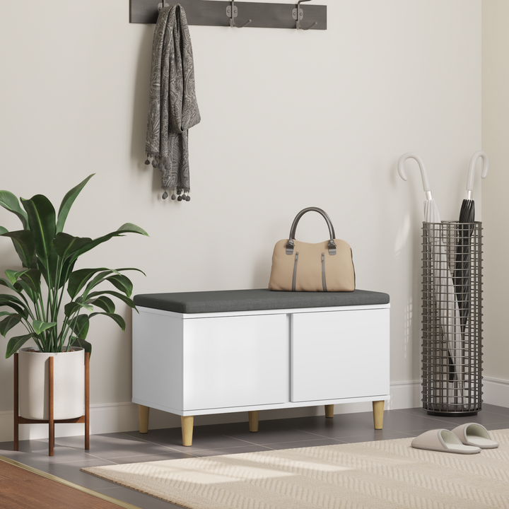 Hallbænk med pude Hvid 80 x 38 x 46 cm Kunstigt træ og stof