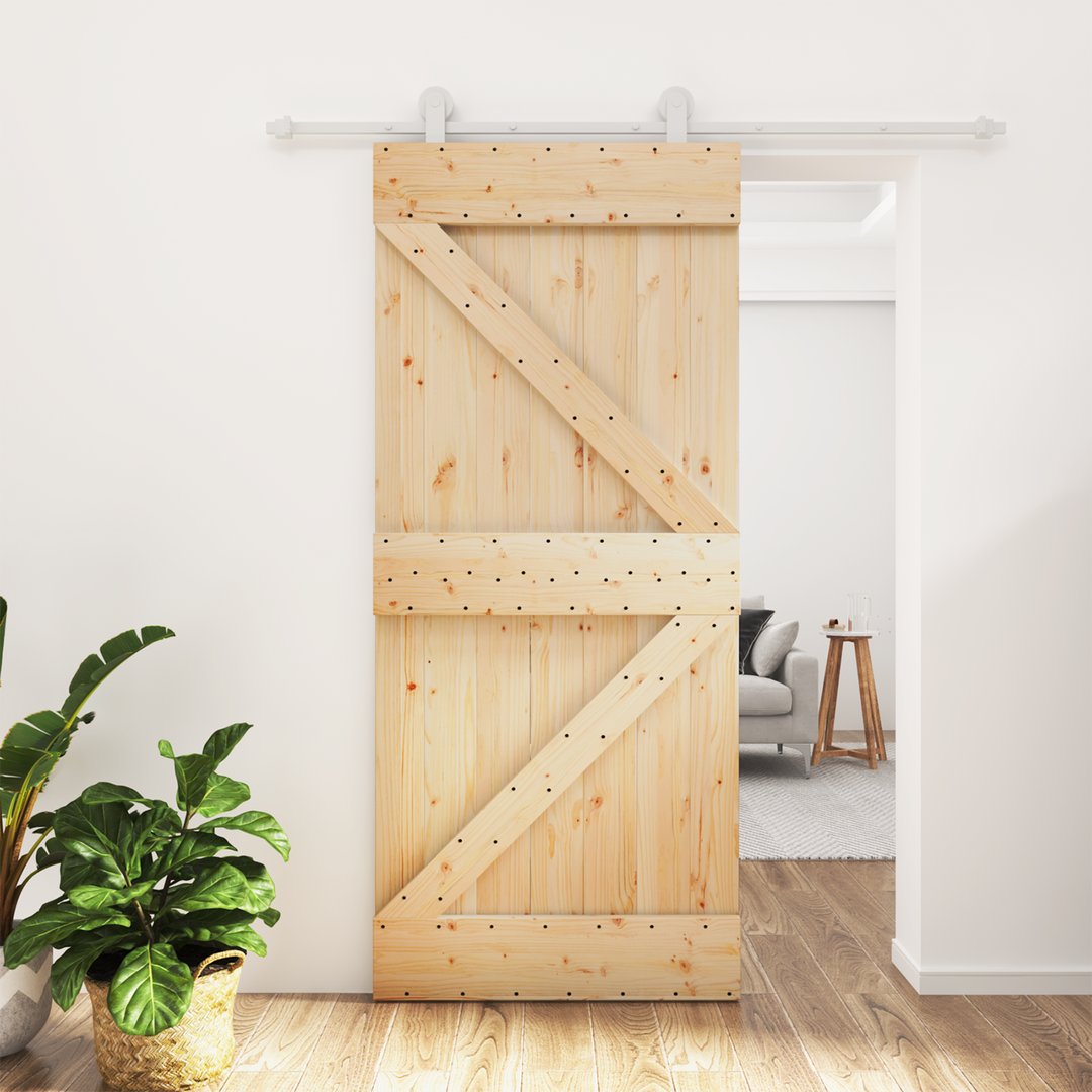 Skydedør Natur og hvid 90 x 210 cm Massivt fyrretræ