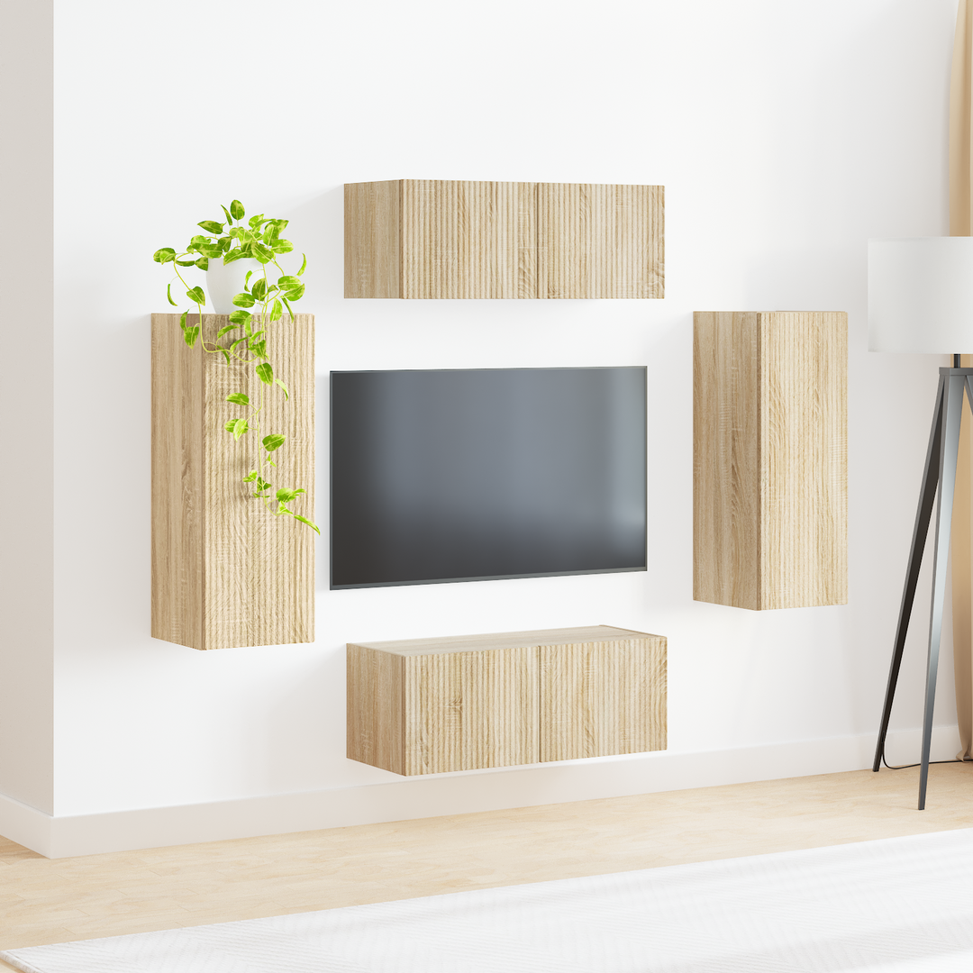 Tv vægskab sæt Vægmonteret 4 pcs Sonoma eg Konstrueret træ