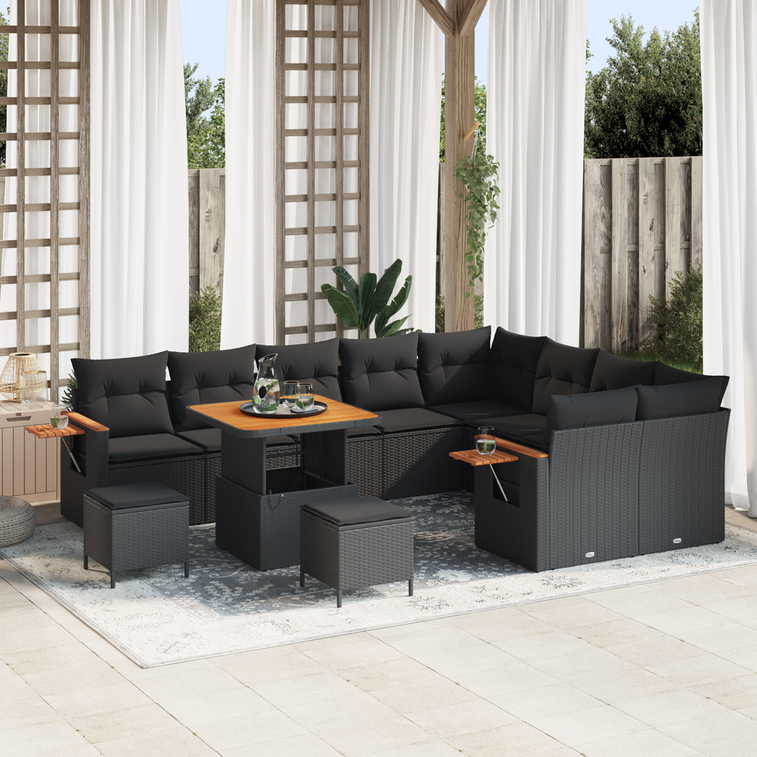 Havesofa Sæt med pude 13 pcs Sort polyrattan