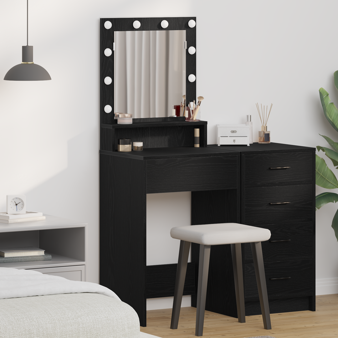 Klædeskab med spejllys Sort eg 50 x 41 x 135 cm Konstrueret træ