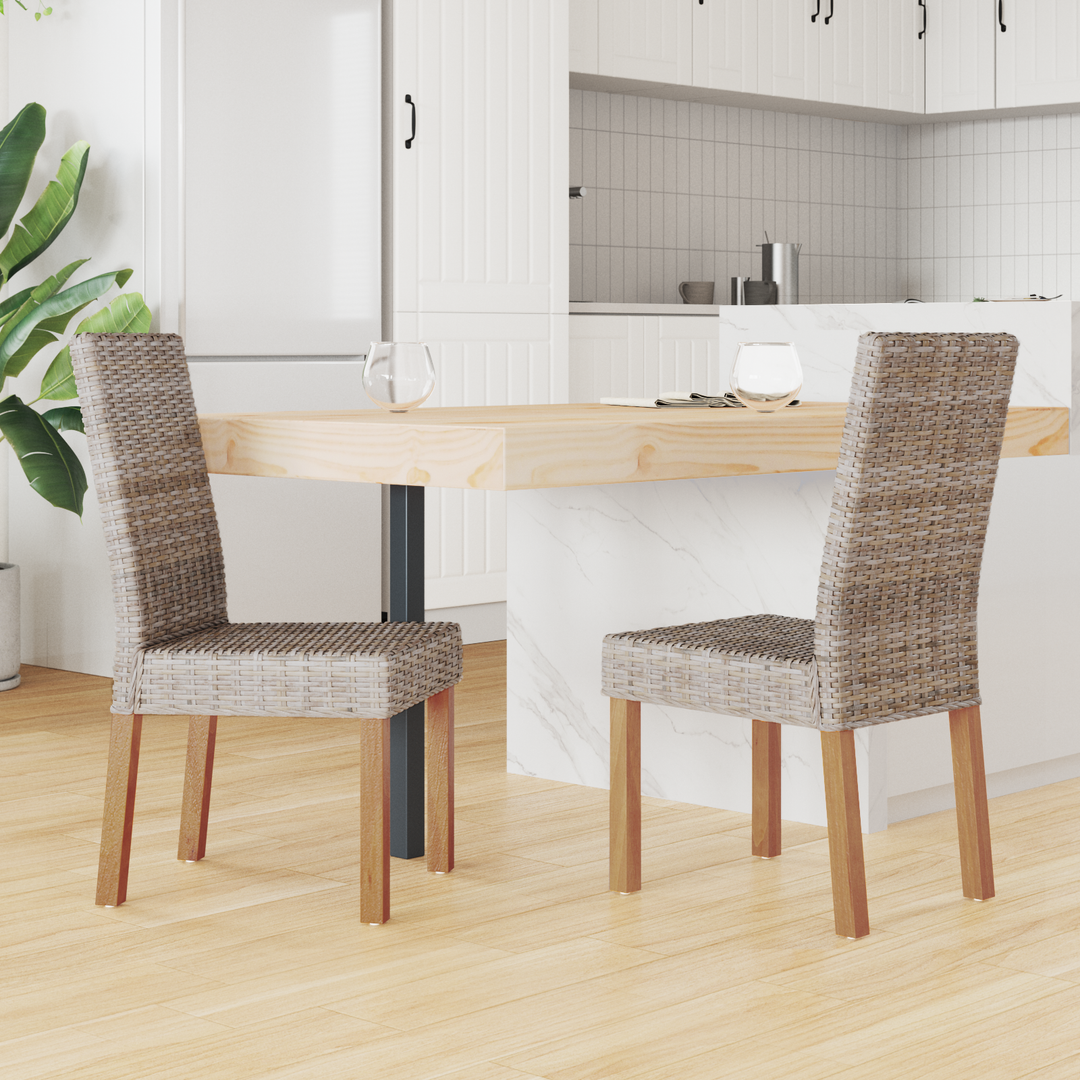 Spisestuestol 2 pcs Kubu Rattan og massiv mahogni træ Kubu Grå