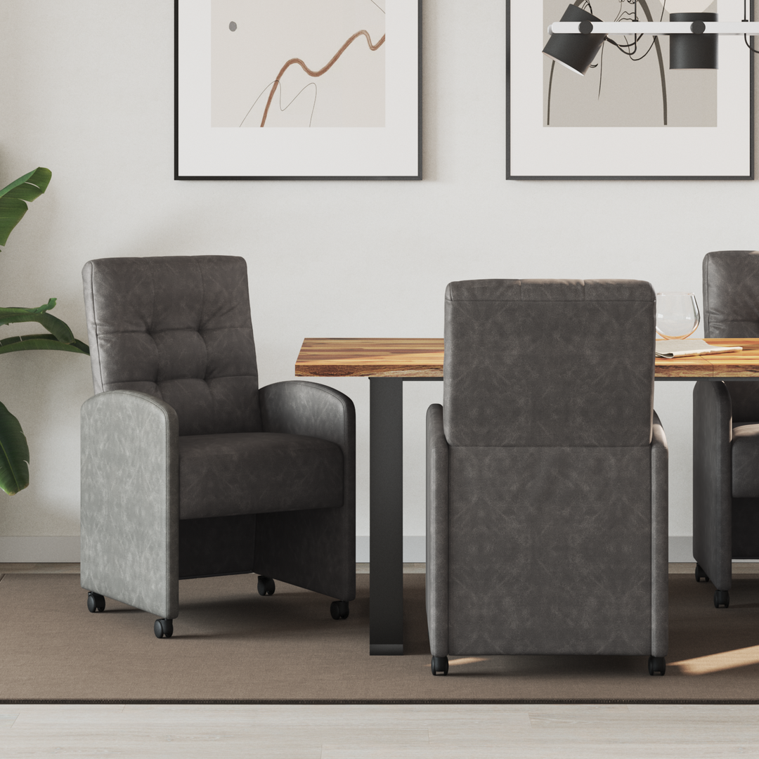 Spisebordsstole med hjul 2 pcs Sort 58 x 67 x 97 cm Kunstlæder