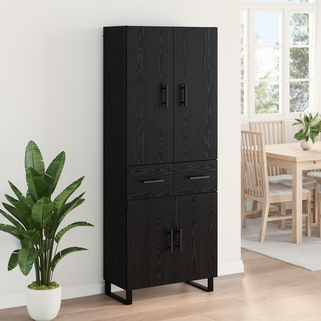Highboard 2 pcs Sort eg 69,5 x 34 x 180 cm Ingeniørtræ og glas